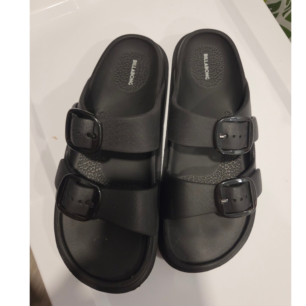 Billabong Black Double Strap Buckle Slide Sandals Womens Size 10 Beach Pool